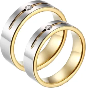Wedding Rings Sets His and Hers, Couple Rings Set Promise Rings Tungsten Comfort Fit 6mm Silver Gold Ring with Cubic Zirconia