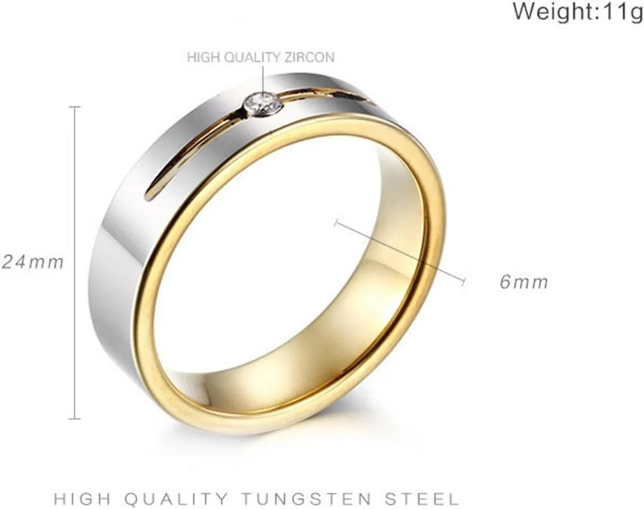 Wedding Rings Sets His and Hers, Couple Rings Set Promise Rings Tungsten Comfort Fit 6mm Silver Gold Ring with Cubic Zirconia