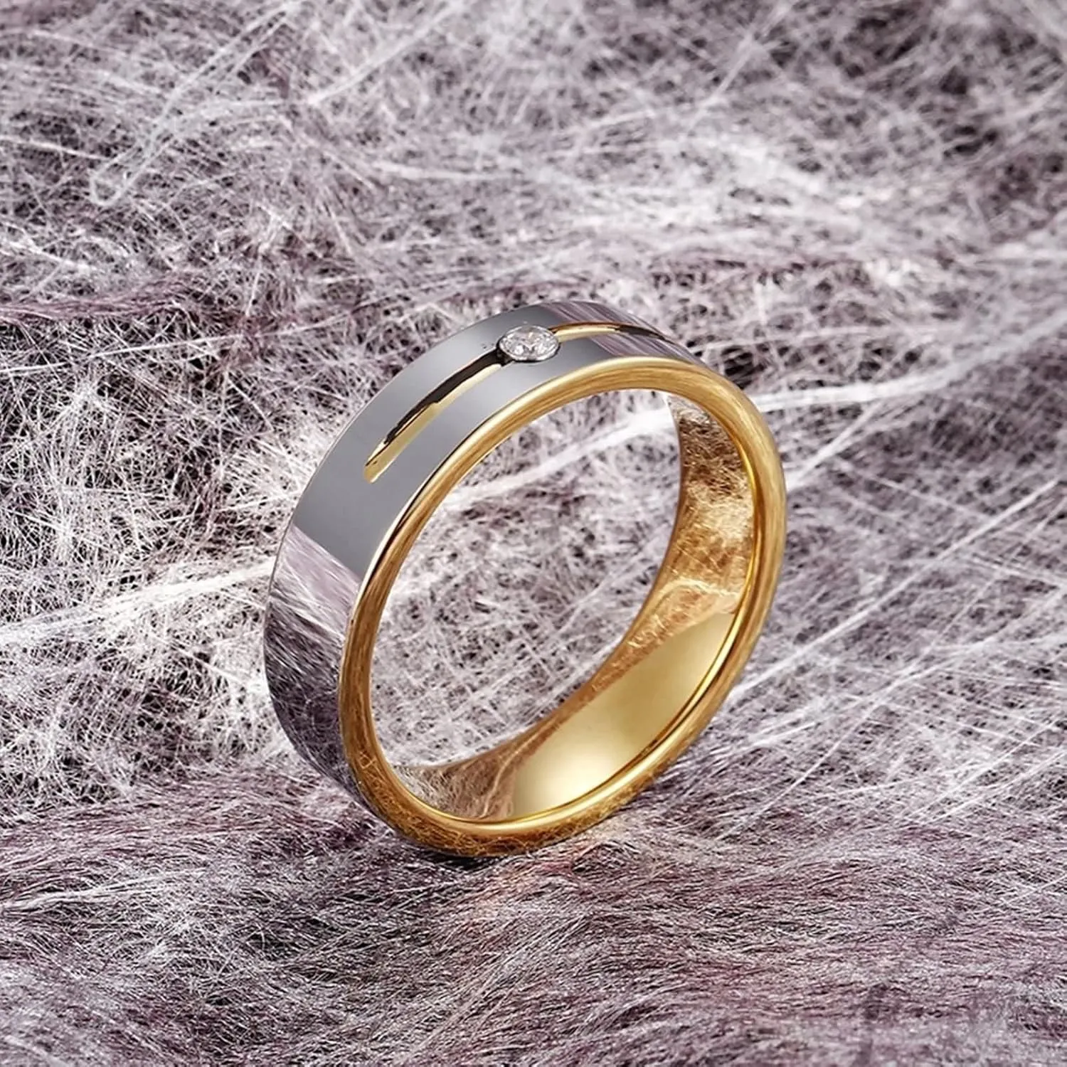 Wedding Rings Sets His and Hers, Couple Rings Set Promise Rings Tungsten Comfort Fit 6mm Silver Gold Ring with Cubic Zirconia