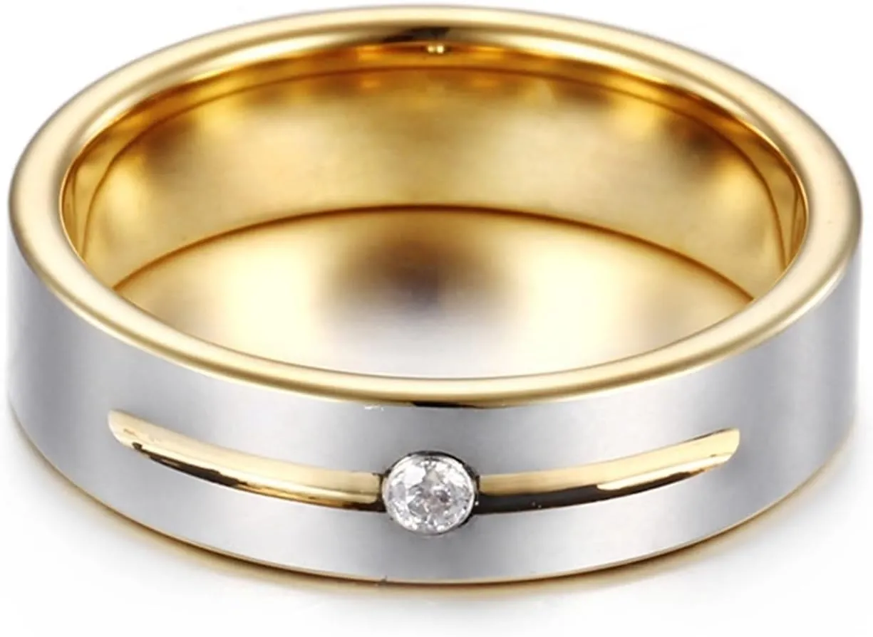 Wedding Rings Sets His and Hers, Couple Rings Set Promise Rings Tungsten Comfort Fit 6mm Silver Gold Ring with Cubic Zirconia