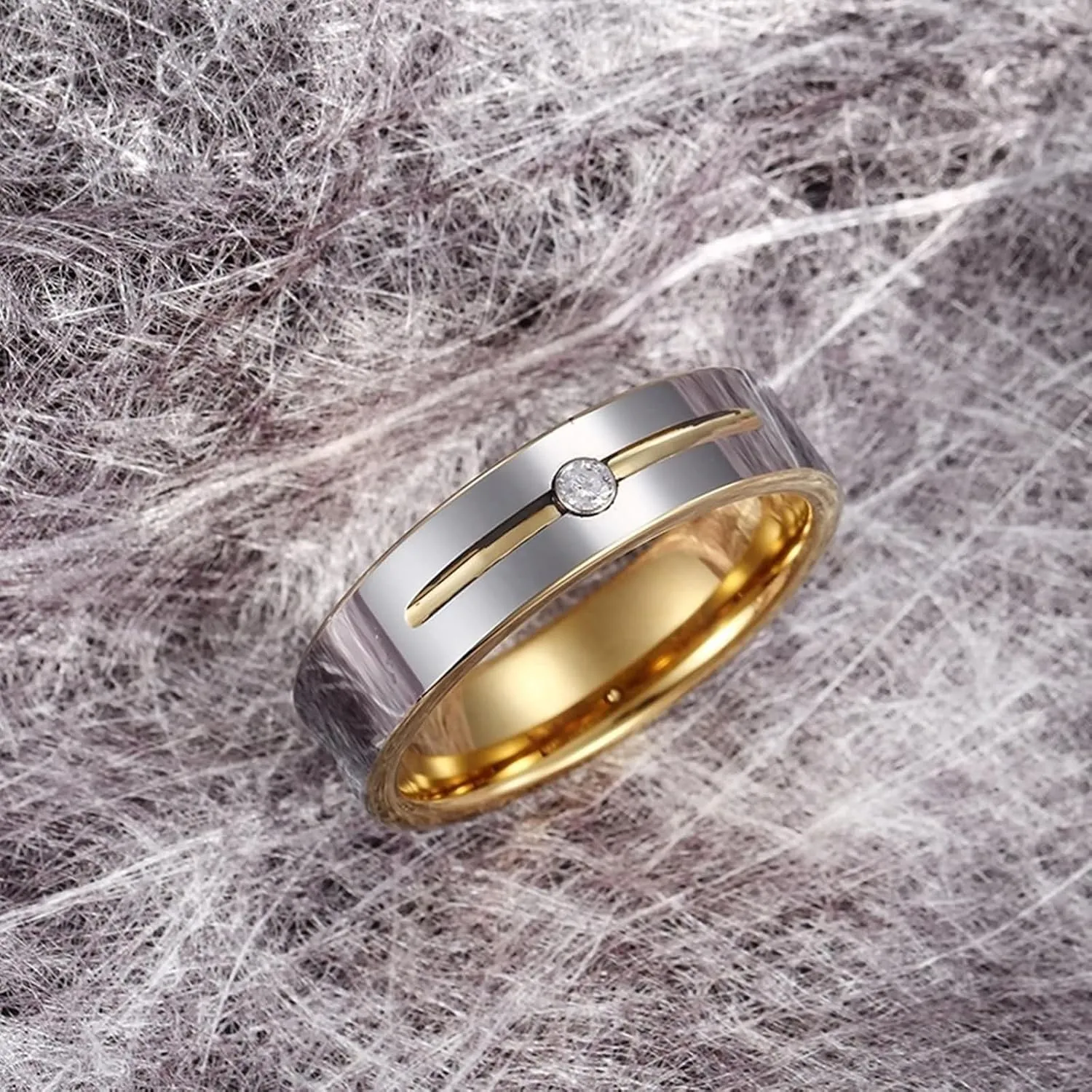 Wedding Rings Sets His and Hers, Couple Rings Set Promise Rings Tungsten Comfort Fit 6mm Silver Gold Ring with Cubic Zirconia