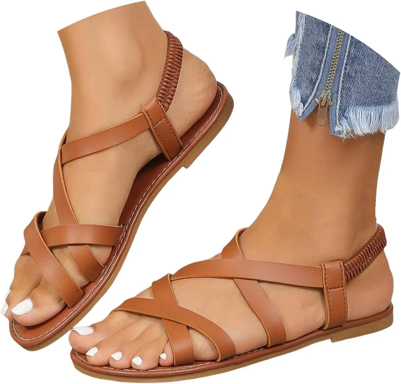 Wedge Sandals for Women 2025 Elastic Strap Women's Sandals Strappy Flats Slides Dressy Sandals For Women Summer Shoes