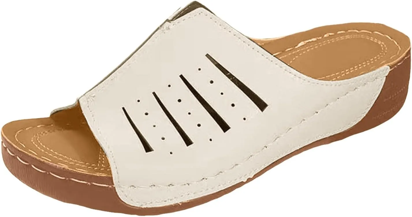 Wedge Sandals for Women Arch Support Sandal Women's Fashion Cut Out Outdoor Wedge Slippers Wide Width Slides