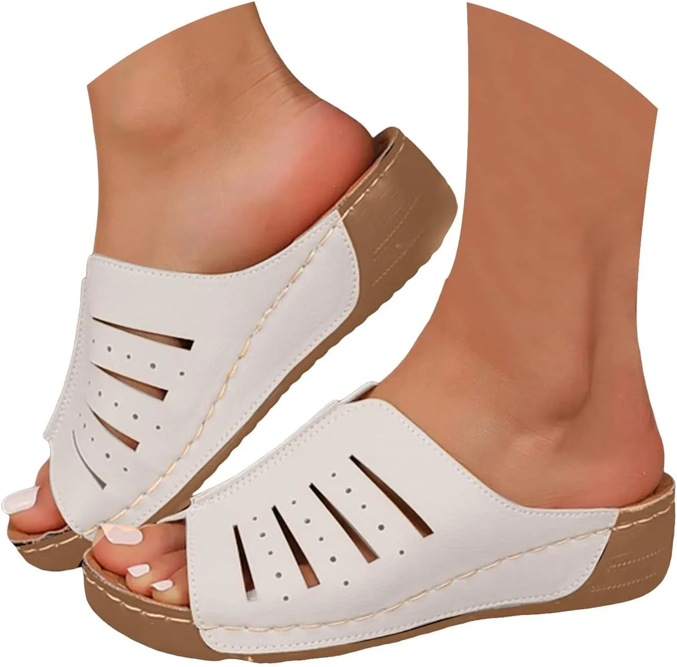 Wedge Sandals for Women Arch Support Sandal Women's Fashion Cut Out Outdoor Wedge Slippers Wide Width Slides