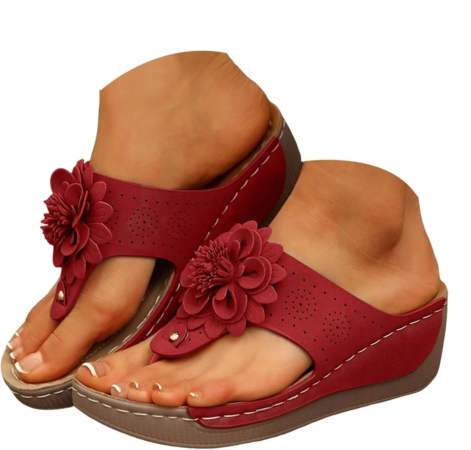 Wedge Sandals for Women Flower Flip Flops Women's Orthopedic Flip-Flops Slides Indoor Wedge Walking Slippers