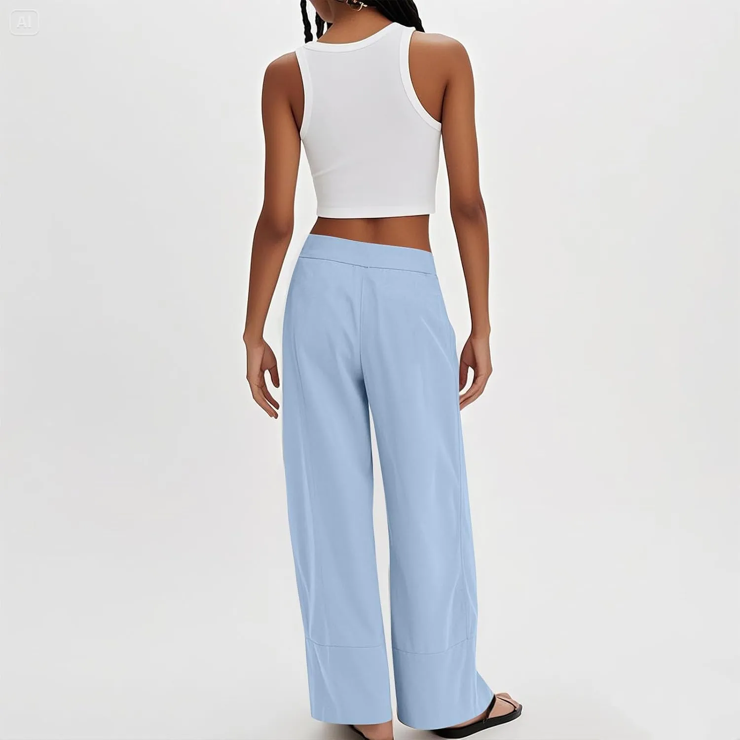 Wide Leg Linen Pants for Women Casual Flowy Elastic Waist Palazzo Pants with Pockets Boho Lightweight Lounge