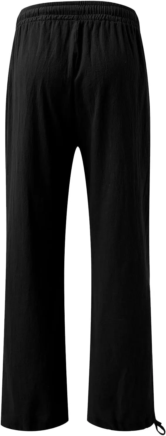 Wide Leg Linen Pants for Women Drawstring High Waisted Boho Palazzo Beach Pants Lightweight Loose Summer with Pockets