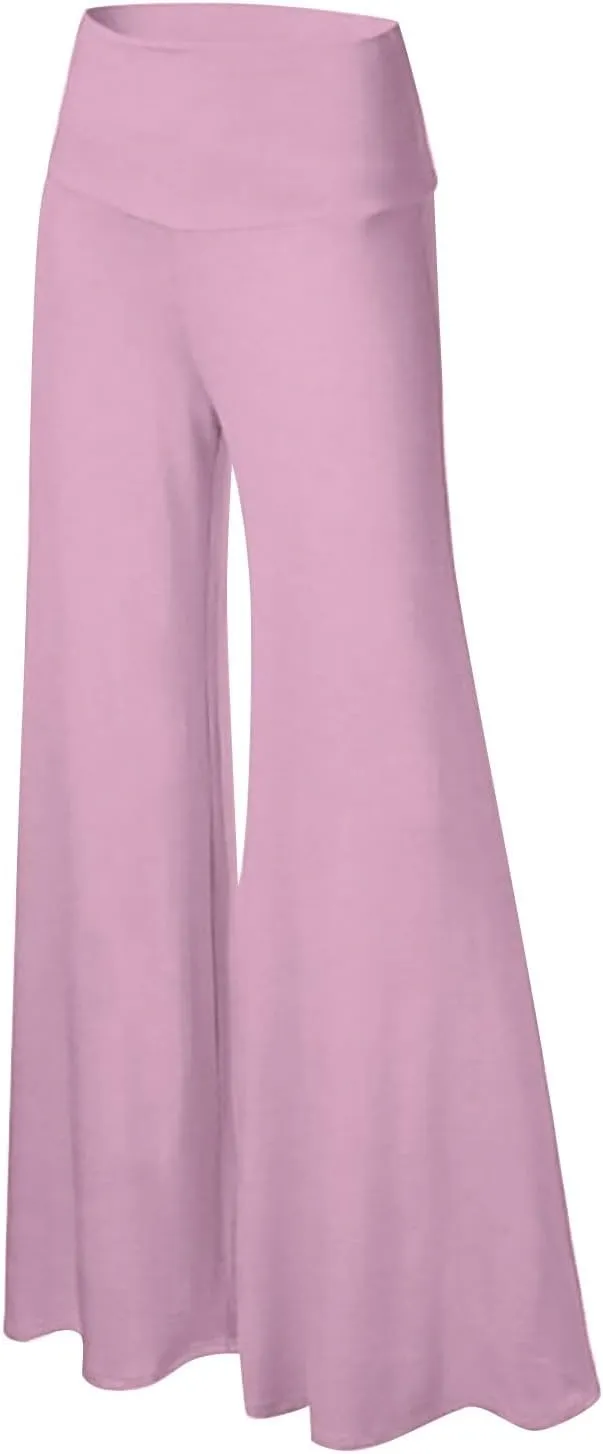Wide Leg Yoga Pants for Women Stretch High Waist Tummy Control Fashion Palazzo Trousers Plus Size Loose Flared Pants