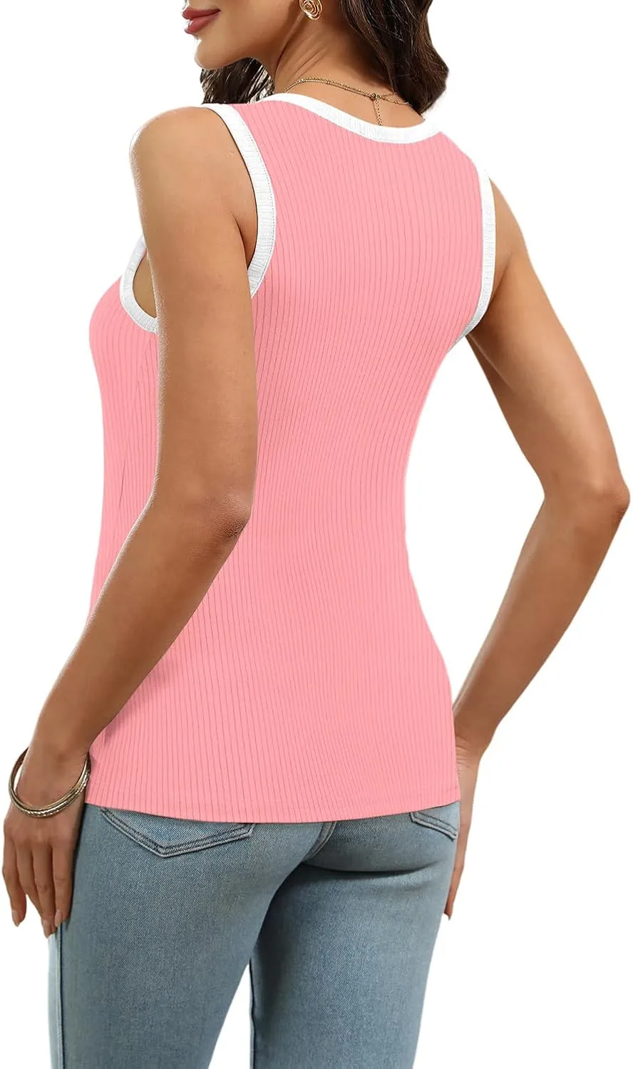 WIHOLL Womens Ribbed Tank Tops 2025 Summer V Neck Slim Fitted Tops Casual Basic Knit Sleeveless Shirts