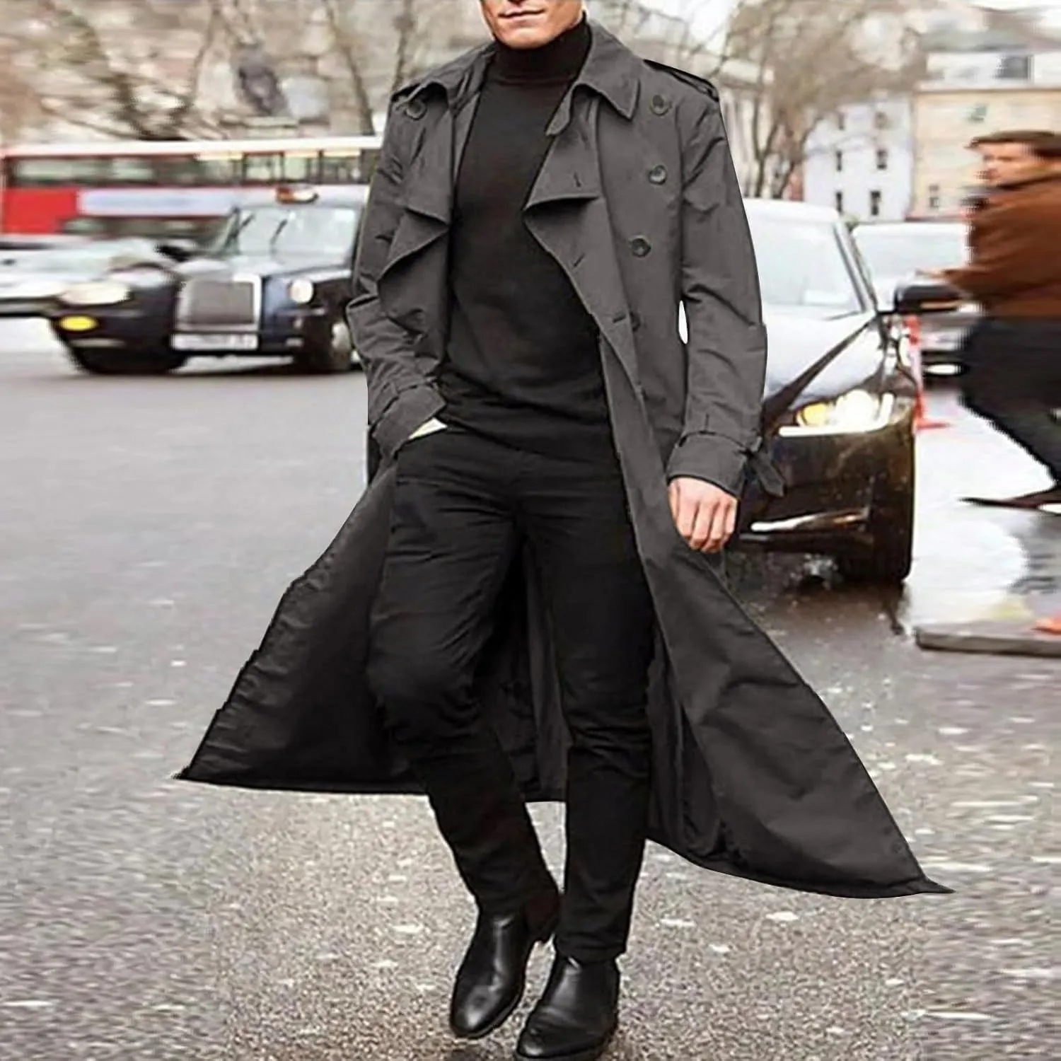 Windbreaker Jackets for Men Classic Loose Long Casual Trendy Solid Jacket