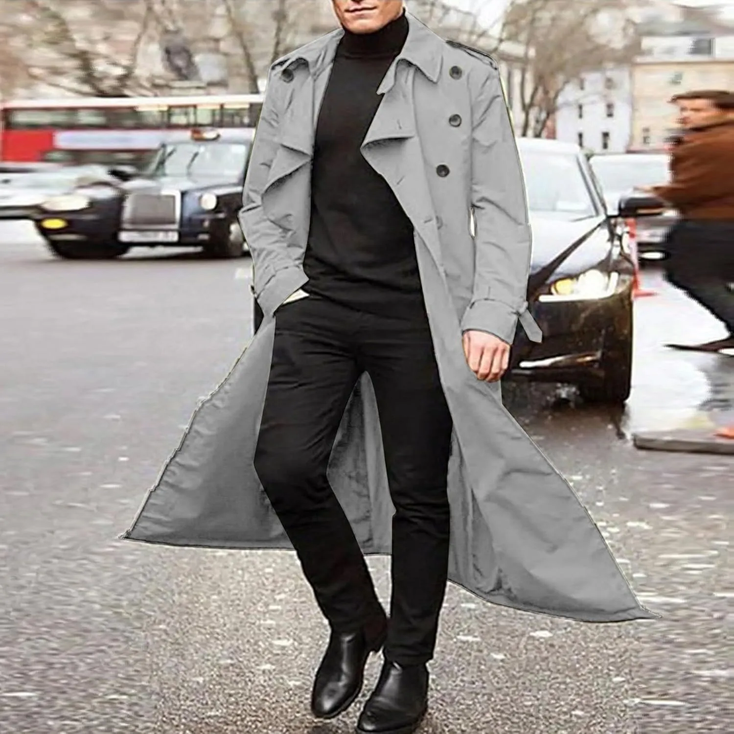 Windbreaker Jackets for Men Classic Loose Long Casual Trendy Solid Jacket