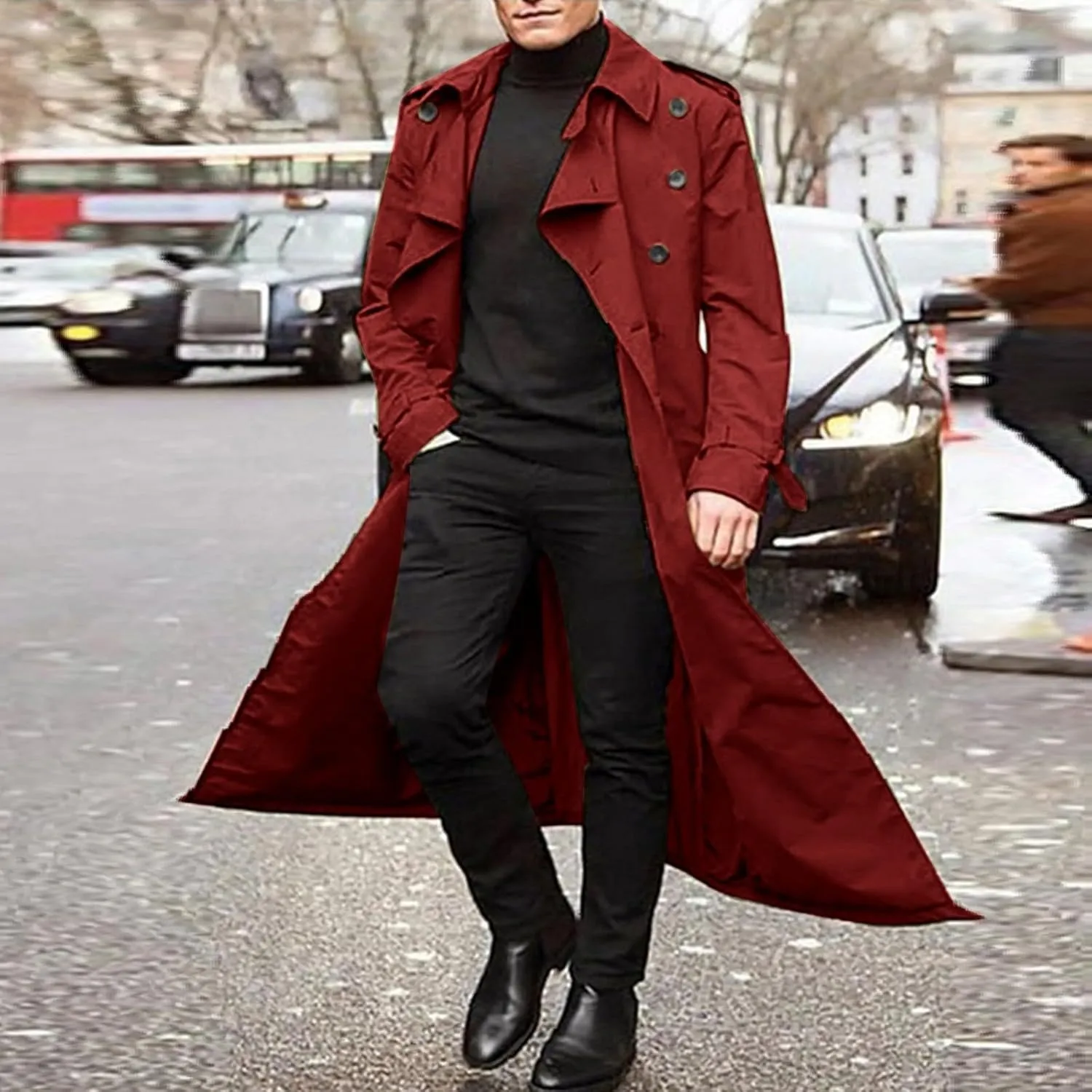 Windbreaker Jackets for Men Classic Loose Long Casual Trendy Solid Jacket
