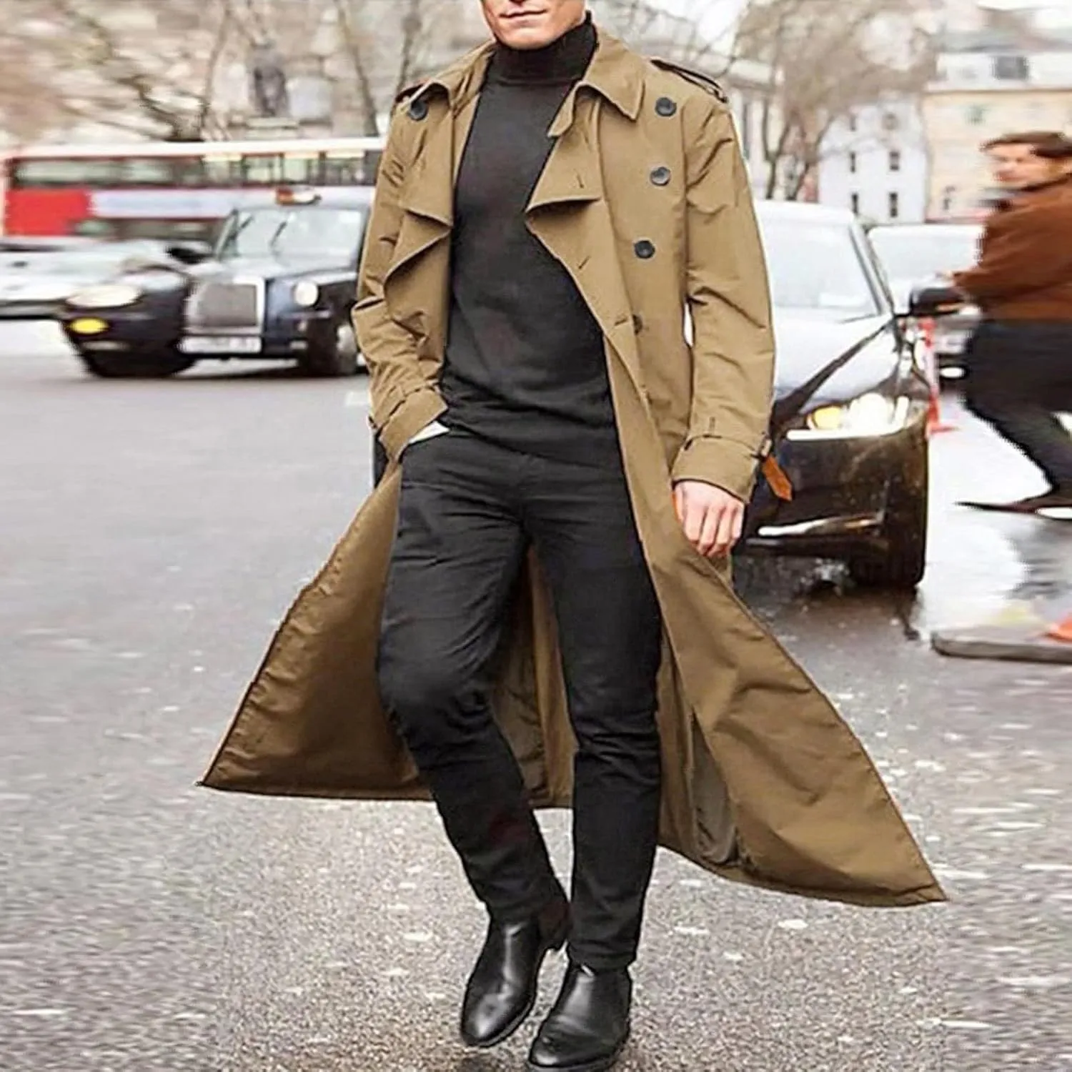 Windbreaker Jackets for Men Classic Loose Long Casual Trendy Solid Jacket