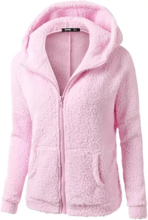 Winter Coats for Women Zip Up Fleece Lined Sherpa Jacket Warm Plush Hooded Jackets Trendy Y2K Teddy Fuzzy Outerwear