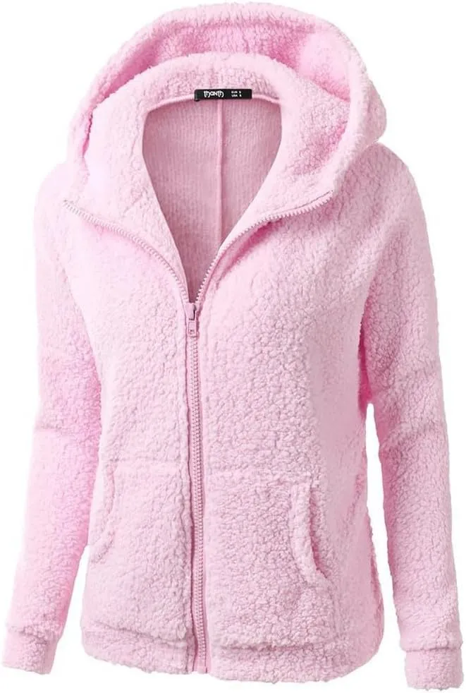 Winter Coats for Women Zip Up Fleece Lined Sherpa Jacket Warm Plush Hooded Jackets Trendy Y2K Teddy Fuzzy Outerwear