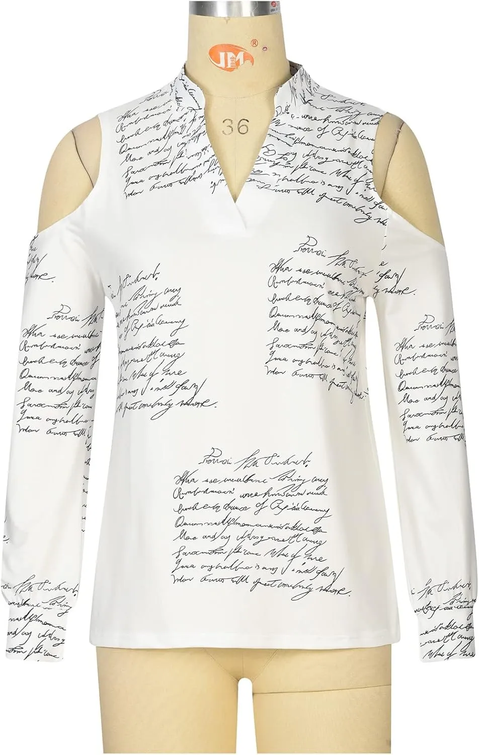 Women 2022 Fashion Cold Shoulder Tops Graphic Printed Long Sleeve Notch V Neck Pullover Shirts Casual Loose Blouses