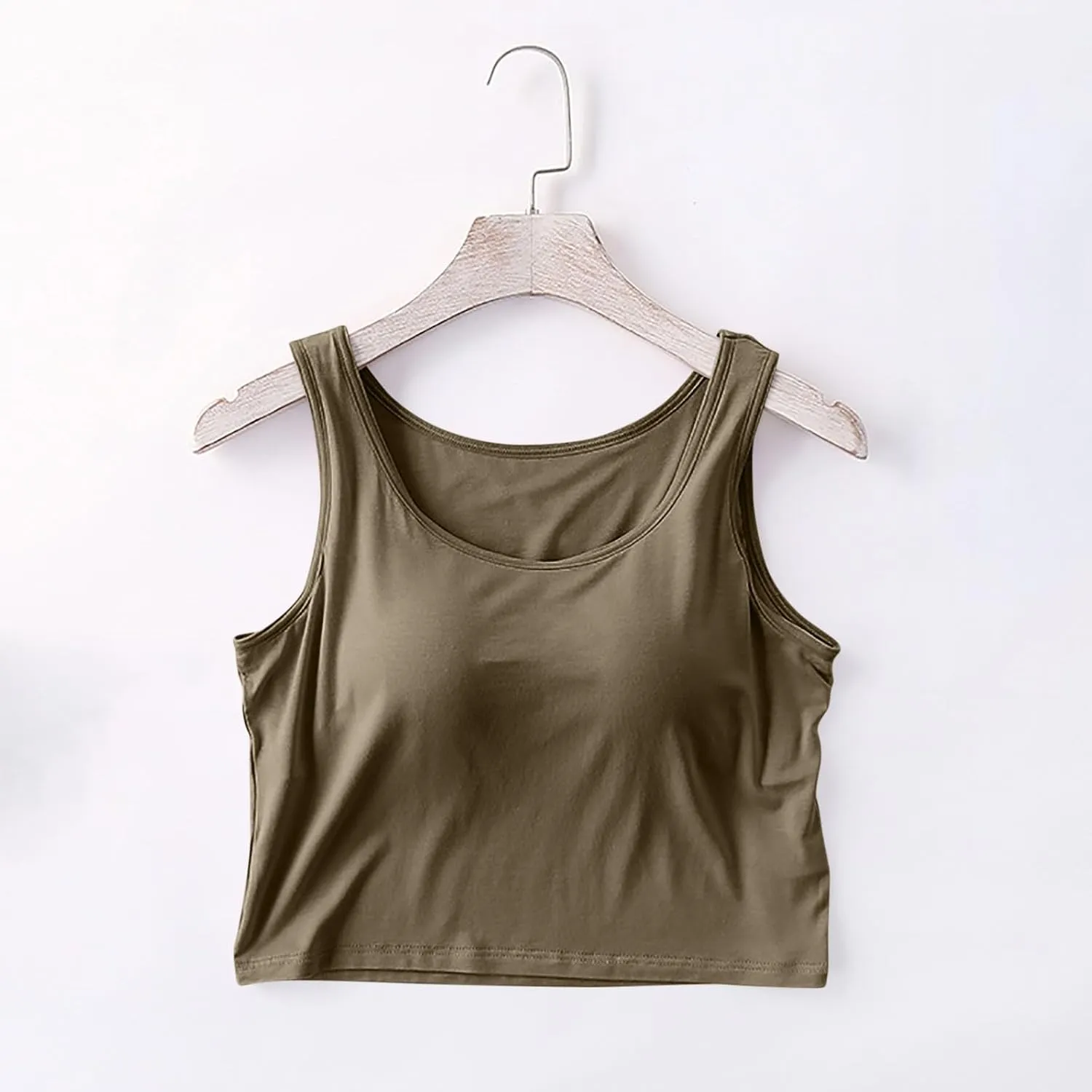 Women Built in Bra Cropped Tank Tops Sleeveless Athletic Yoga Camisole Soft Modal Padded Sports Shirts Vest
