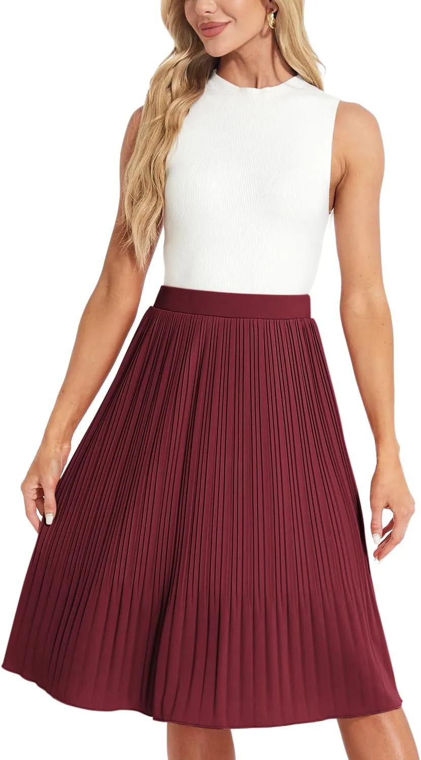 Women Classic Chiffon Flowy Pleated Midi Skirts