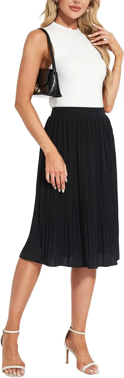 Women Classic Chiffon Flowy Pleated Midi Skirts
