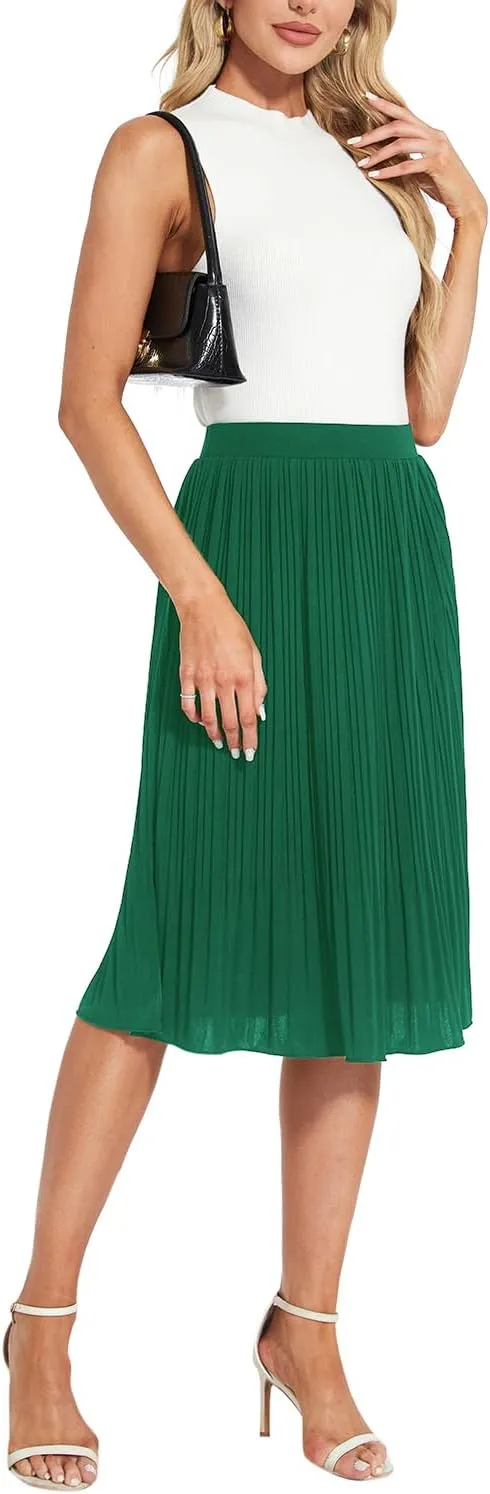Women Classic Chiffon Flowy Pleated Midi Skirts