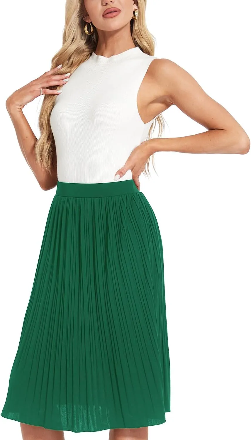 Women Classic Chiffon Flowy Pleated Midi Skirts