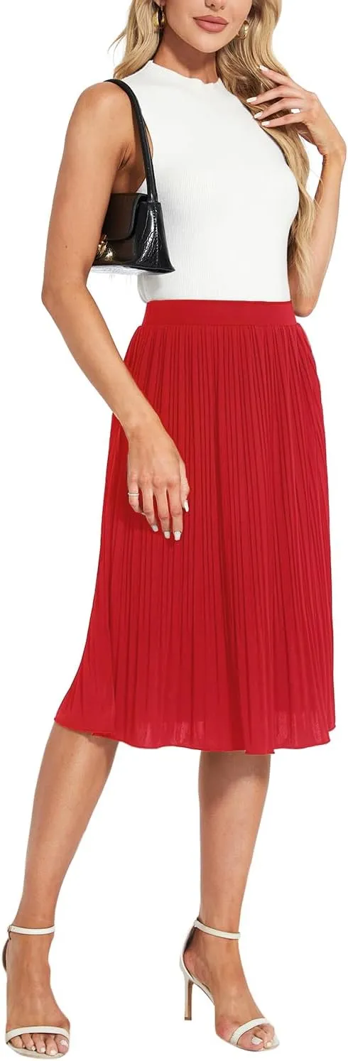Women Classic Chiffon Flowy Pleated Midi Skirts
