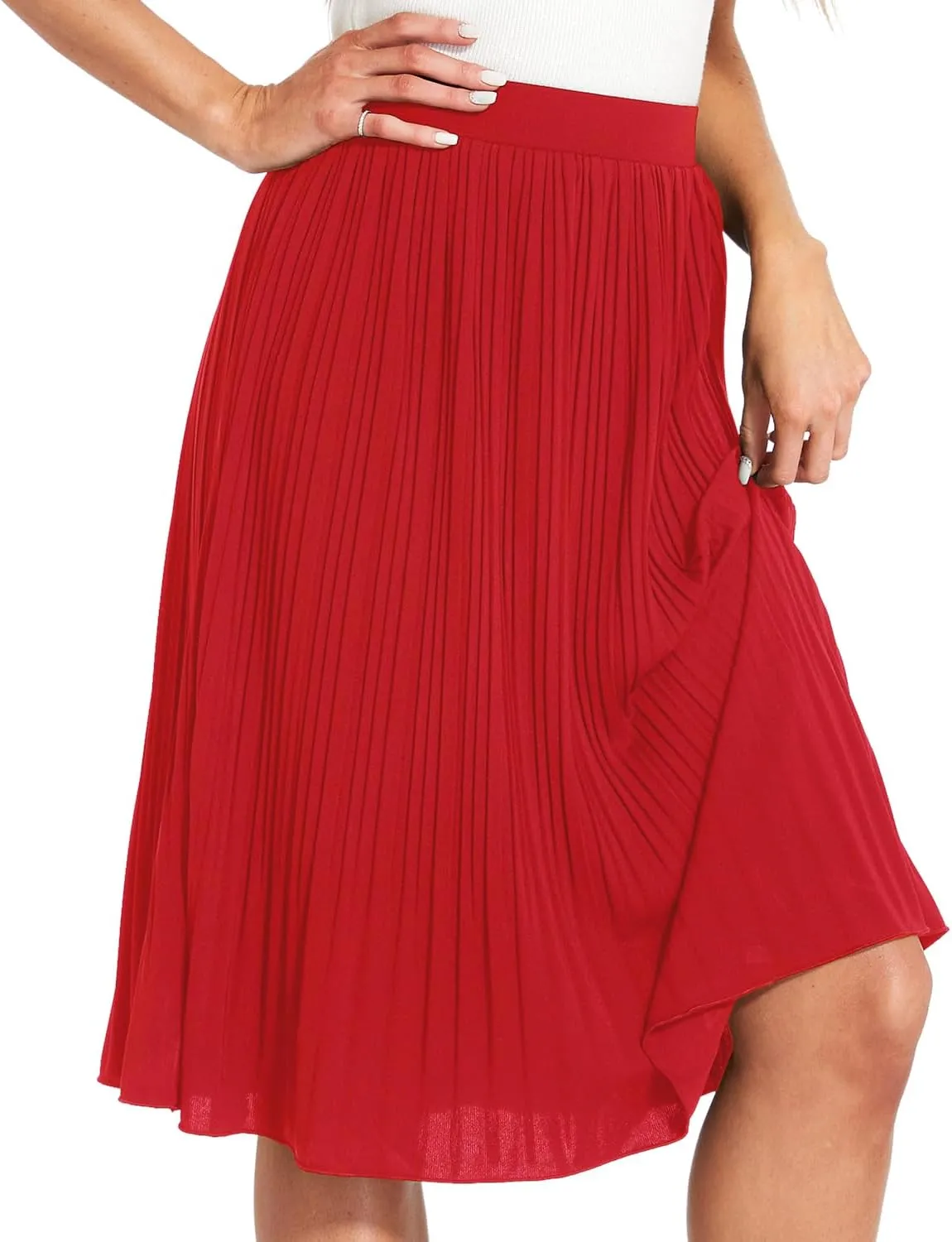 Women Classic Chiffon Flowy Pleated Midi Skirts