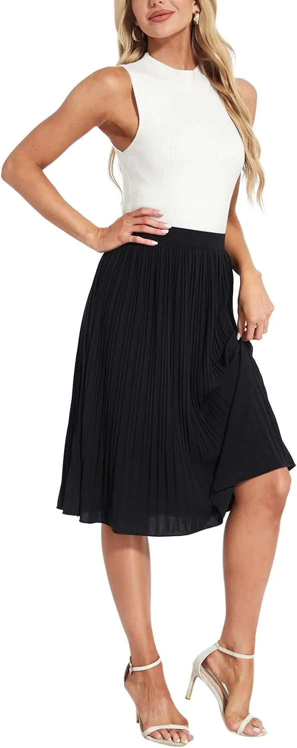 Women Classic Chiffon Flowy Pleated Midi Skirts