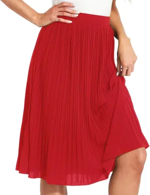 Women Classic Chiffon Flowy Pleated Midi Skirts