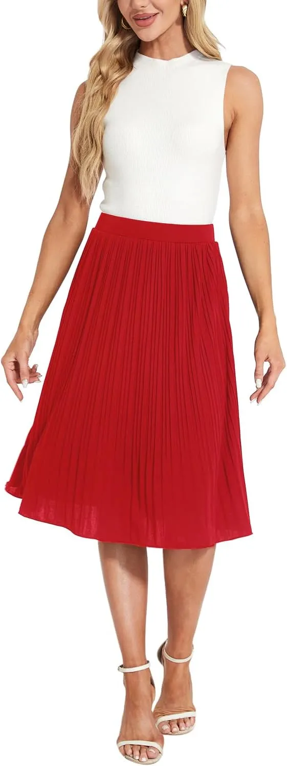 Women Classic Chiffon Flowy Pleated Midi Skirts