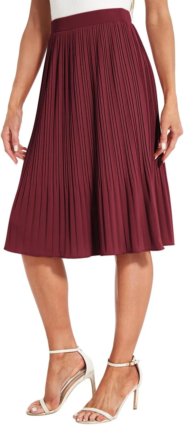Women Classic Chiffon Flowy Pleated Midi Skirts