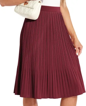 Women Classic Chiffon Flowy Pleated Midi Skirts