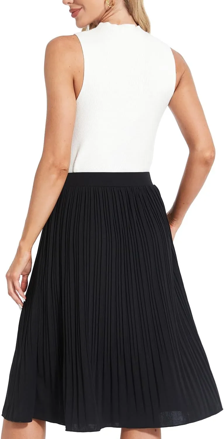 Women Classic Chiffon Flowy Pleated Midi Skirts