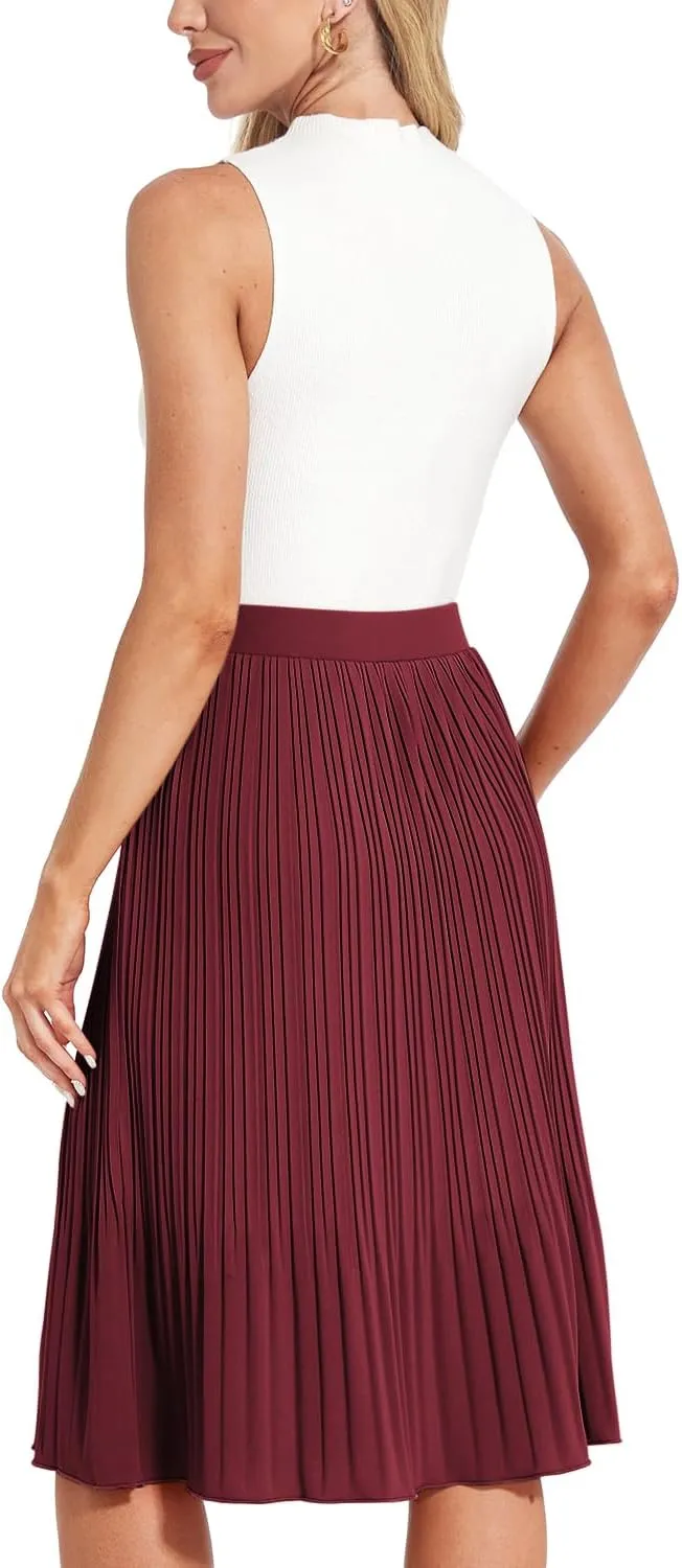 Women Classic Chiffon Flowy Pleated Midi Skirts