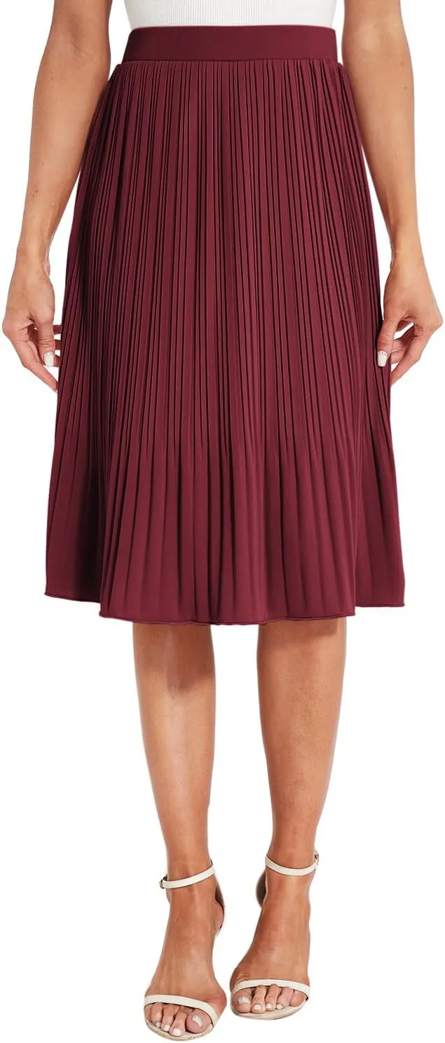 Women Classic Chiffon Flowy Pleated Midi Skirts
