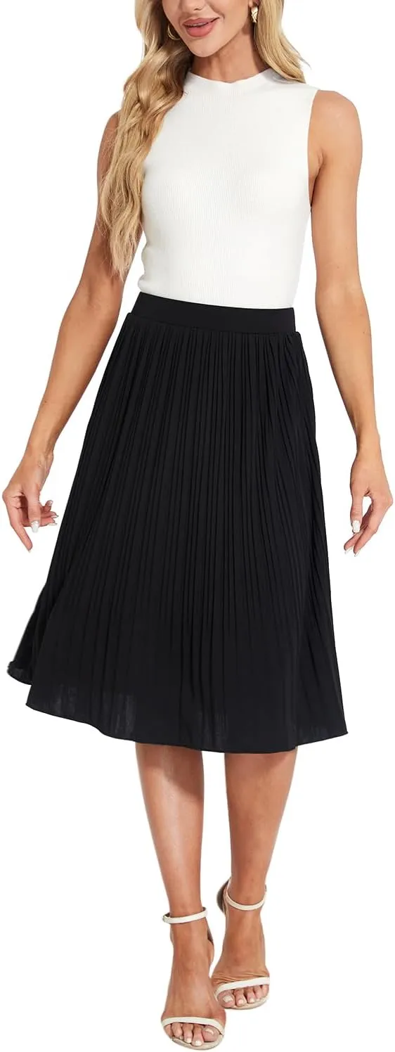 Women Classic Chiffon Flowy Pleated Midi Skirts