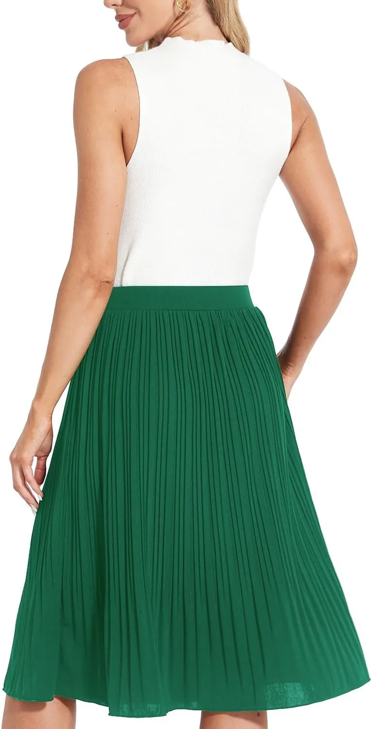 Women Classic Chiffon Flowy Pleated Midi Skirts