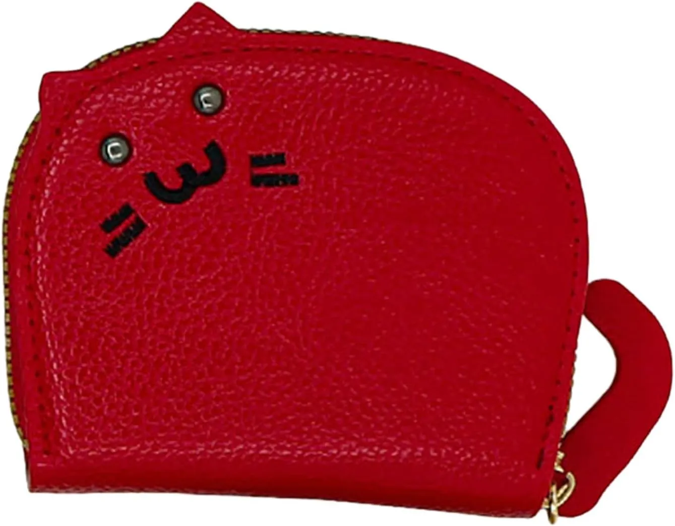 Women Cute Cat Purse Mini Zipper Credit Card Cases Leather Small Wallet Key Vegetable Tanned Leather Wallet Natural (Red, One Size)