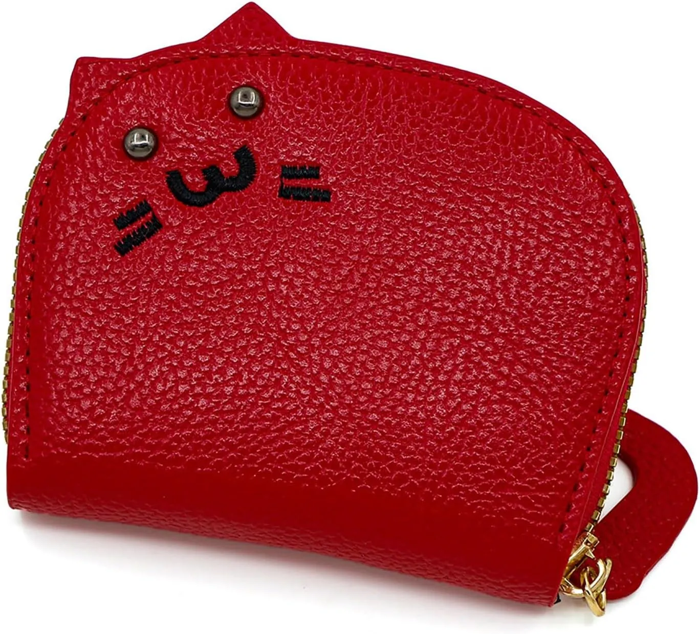 Women Cute Cat Purse Mini Zipper Credit Card Cases Leather Small Wallet Key Vegetable Tanned Leather Wallet Natural (Red, One Size)