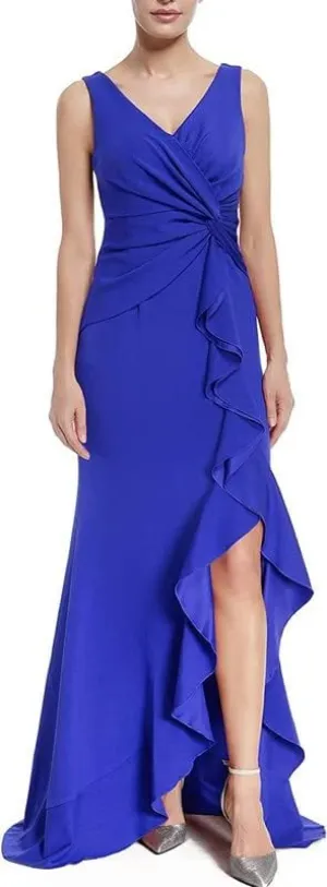 Women Elegant V Neck Slit Sleeveless Long Formal Dresses Wrap Evening Gown