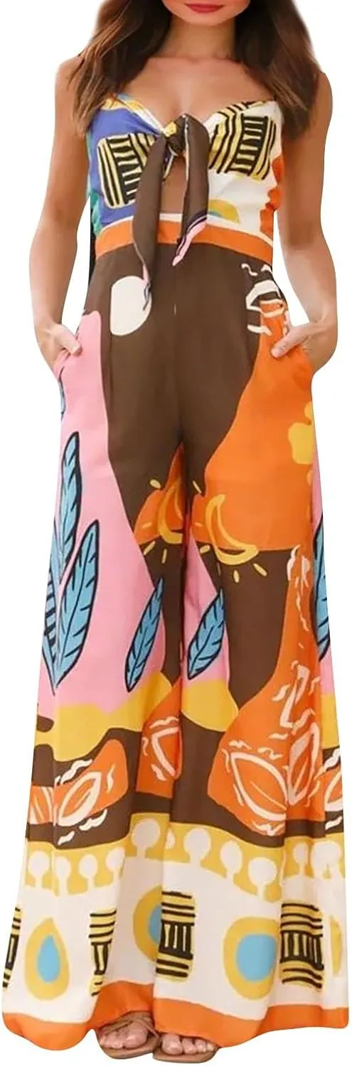 Women Graffiti Spaghetti Strap Sleeveless Dresses Casual Elegant Printed Halters Long Dress Flowing Boho Sundress