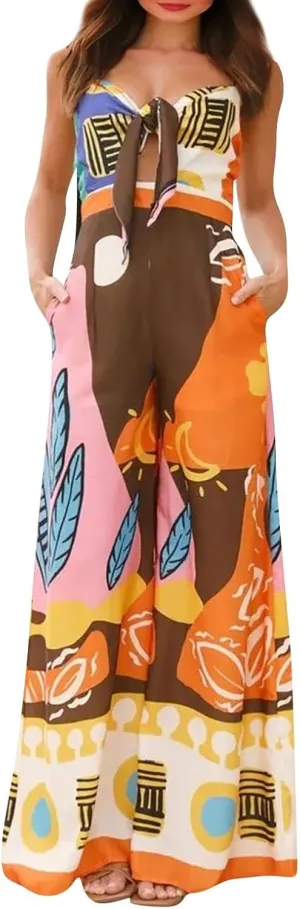Women Graffiti Spaghetti Strap Sleeveless Dresses Casual Elegant Printed Halters Long Dress Flowing Boho Sundress