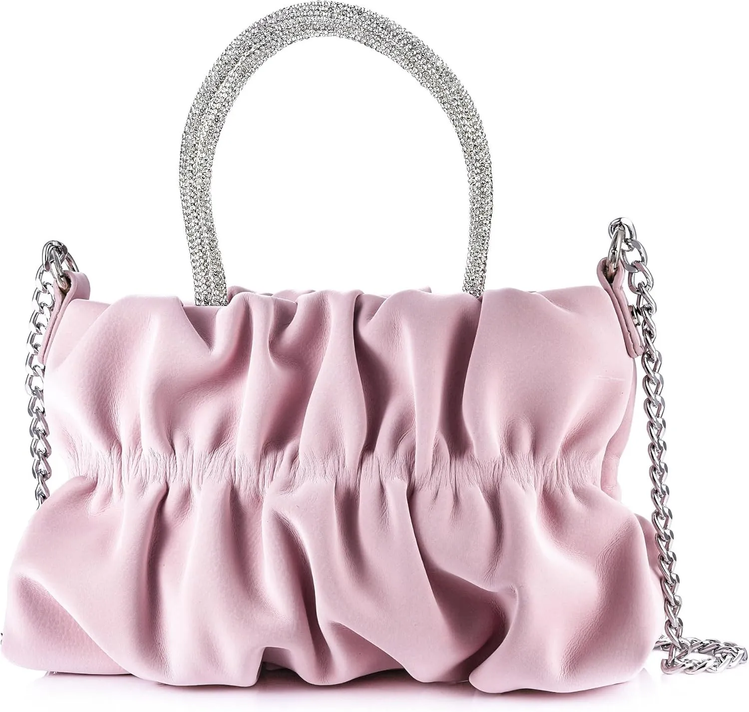 Women Mini Rhinestone Evening Clutch Handbag Soft Pu Pleated Cloud Shoulder Purse Tote Crossbody Bag For Wedding Party