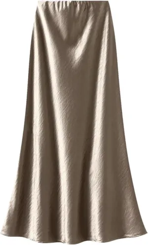 Women Pleated Flowing Satin Tight Midi Skirt Elegant Women Mermaid Skirt