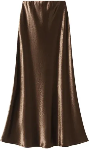 Women Pleated Flowing Satin Tight Midi Skirt Elegant Women Mermaid Skirt