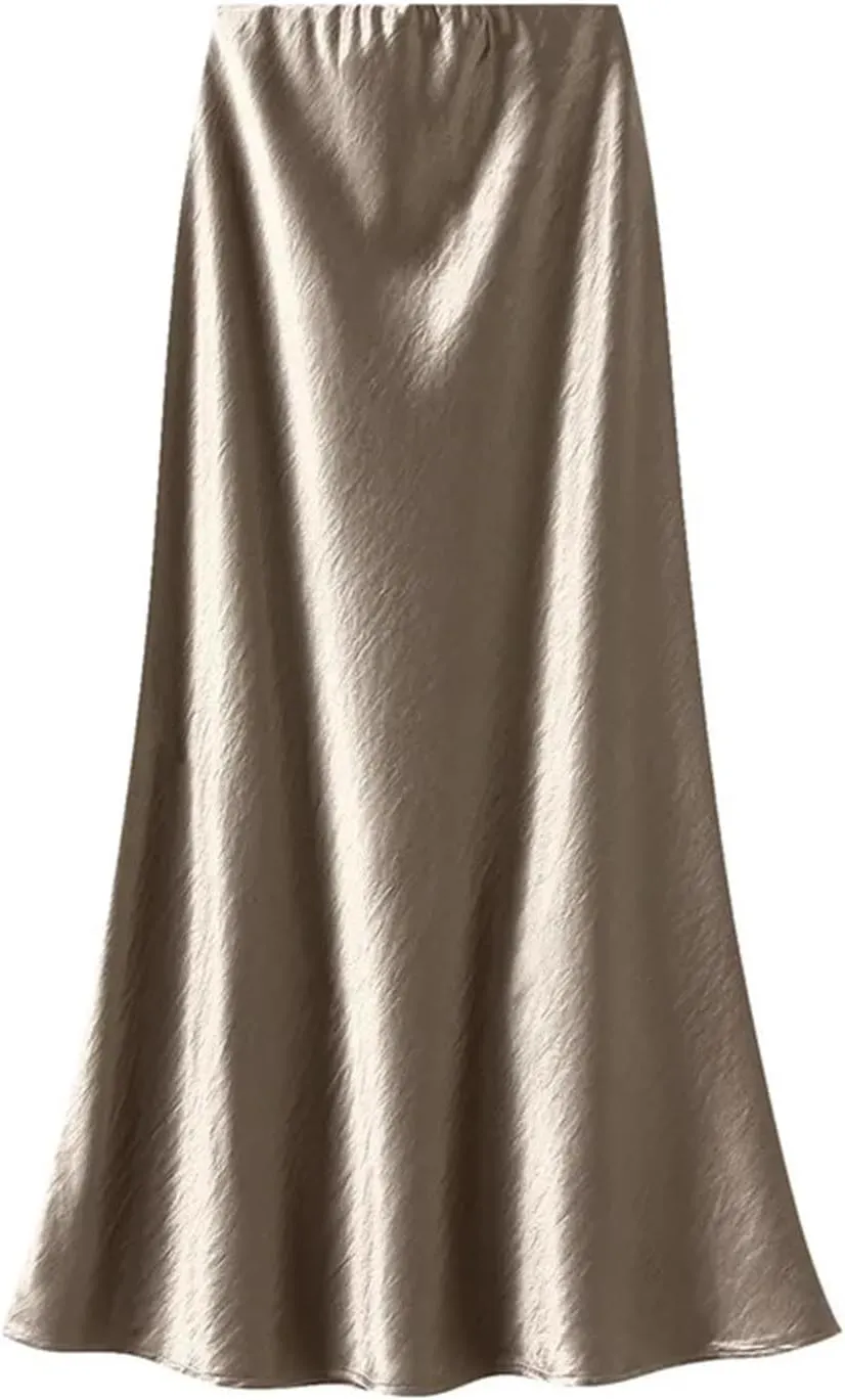 Women Pleated Flowing Satin Tight Midi Skirt Elegant Women Mermaid Skirt