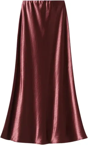 Women Pleated Flowing Satin Tight Midi Skirt Elegant Women Mermaid Skirt