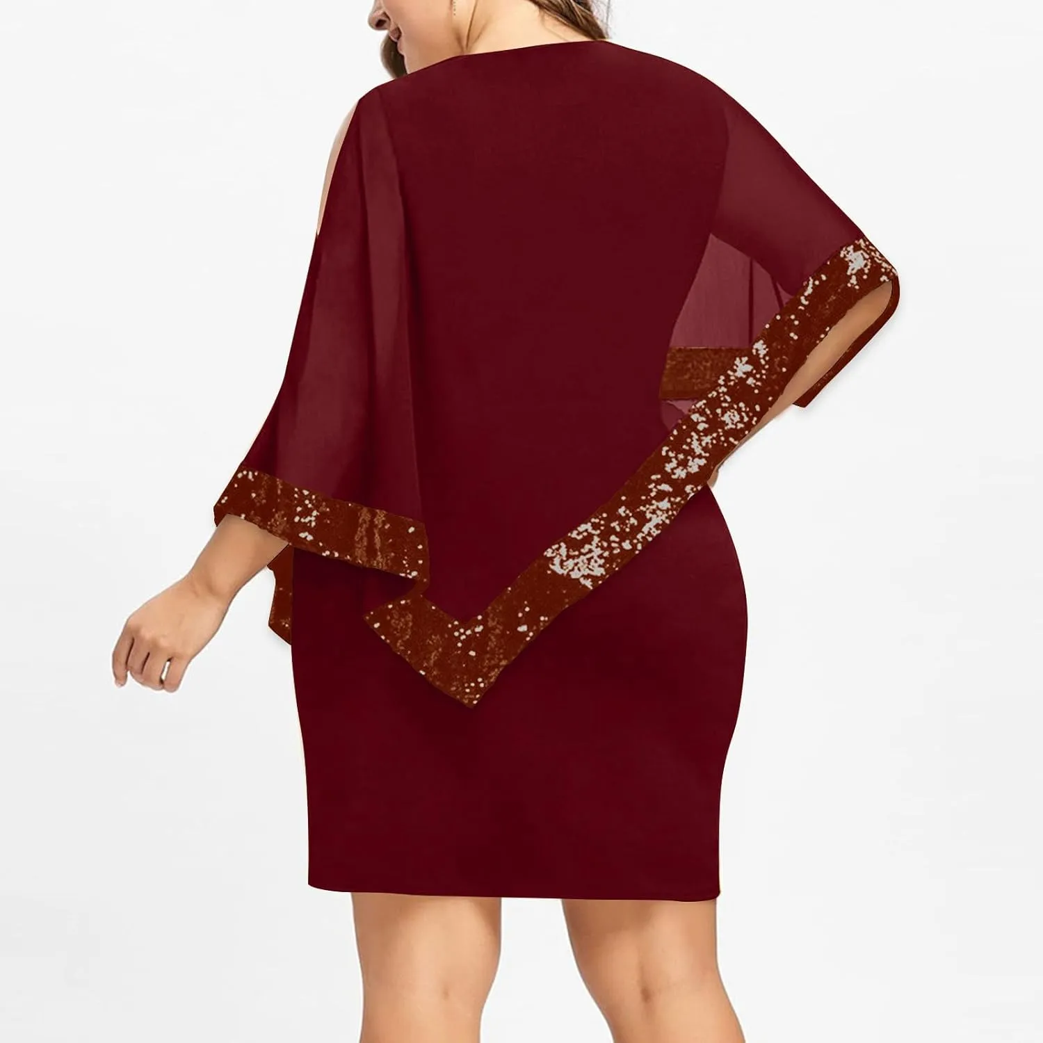 Women Plus Size Summer Dress Asymmetrical Cape Sleeve Bodycon Pencil Dress Elegant Strapless Round Neck Sundresses