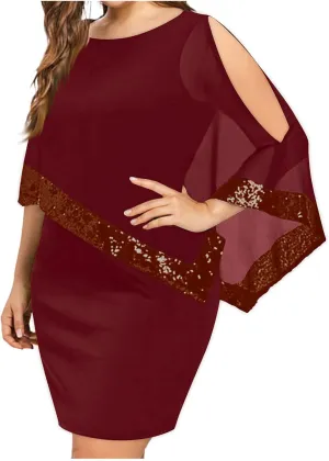 Women Plus Size Summer Dress Asymmetrical Cape Sleeve Bodycon Pencil Dress Elegant Strapless Round Neck Sundresses
