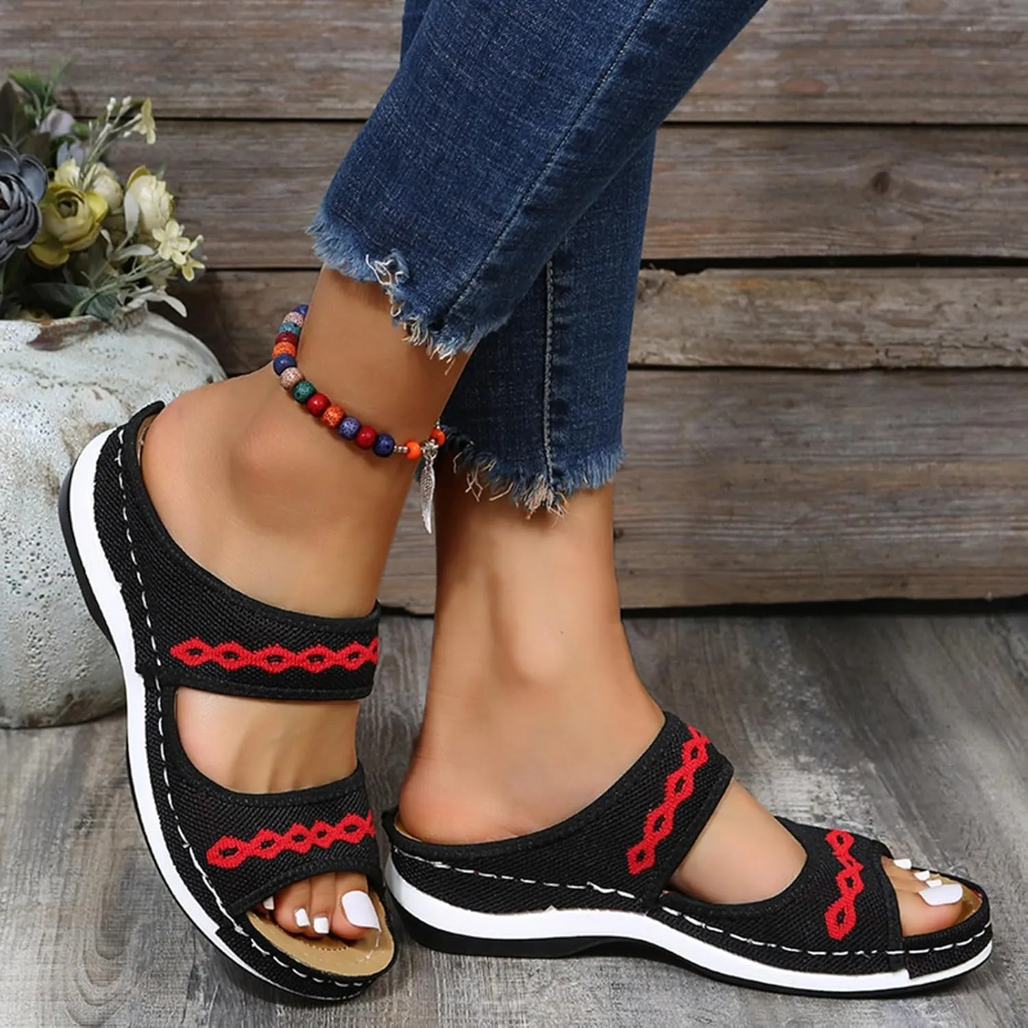 Women Shoes Comfortable Soft Bottom Wedge Sandals Breathable Hollow Bohemian Sandals Arch Support Shoes 8 Slide